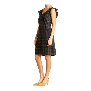 Loft wedding guest dress casual Check Plaid Ruffle Cap Sleeve Preppy 14 NWT
